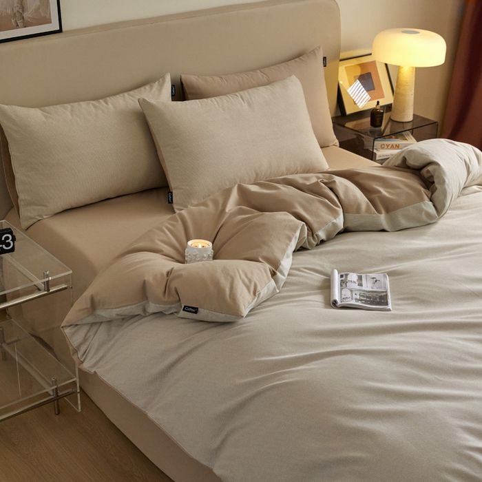 91家纺网 家纺一手货源 找家纺 涵宸家纺 2024新款全棉磨毛四件套纯厚系列（轻）-四件套 纯厚-枝条咖