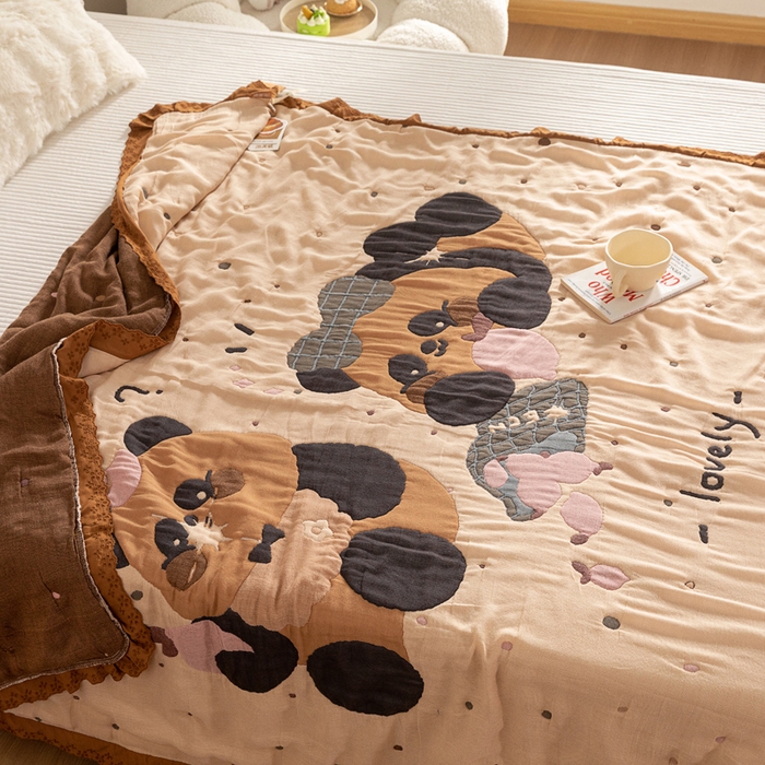 91家纺网 家纺一手货源 找家纺 乐家毛巾被 2024新款十层纱布泡芙被 两只熊猫