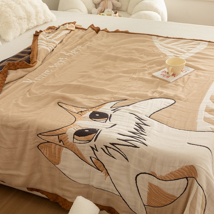 91家纺网 家纺一手货源 找家纺 乐家毛巾被 2024新款十层纱布泡芙被 旅行猫