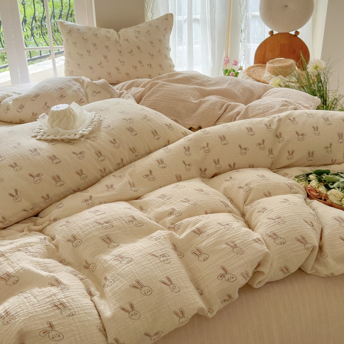 91家纺网 家纺一手货源 找家纺 木楌  2025新款全棉A类皱皱纱印花四件套美芽