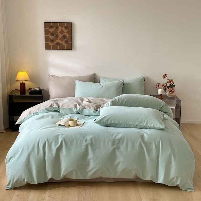 91家纺网 家纺一手货源 找家纺 涵宸家纺 2024新款全棉磨毛四件套纯厚系列（简）-四件套 纯厚（爱琴海+漫灰）