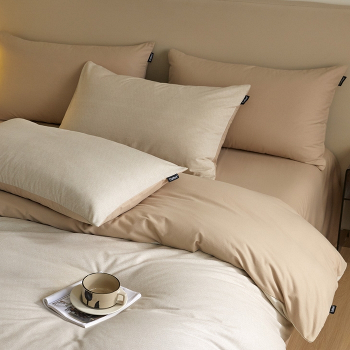 91家纺网 家纺一手货源 找家纺 涵宸家纺 2024新款全棉磨毛四件套纯厚系列（轻）-四件套 纯厚-枝条咖