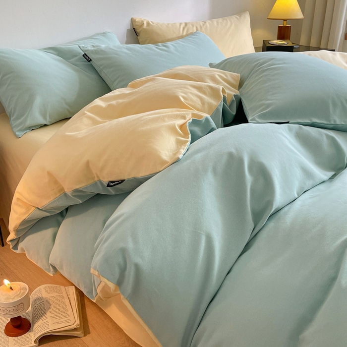 91家纺网 家纺一手货源 找家纺 涵宸家纺 2024新款全棉磨毛四件套纯厚系列（简）-四件套 纯厚（爱琴海+黄）