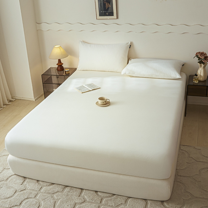 91家纺网 家纺一手货源 找家纺 涵宸家纺 2024新款全棉磨毛四件套纯厚系列-单床笠 a奶白