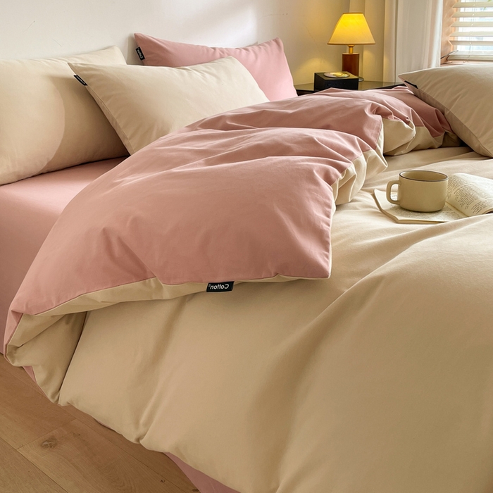 91家纺网 家纺一手货源 找家纺 涵宸家纺 2024新款全棉磨毛四件套纯厚系列（简）-四件套 纯厚（奶茶色+豆沙）