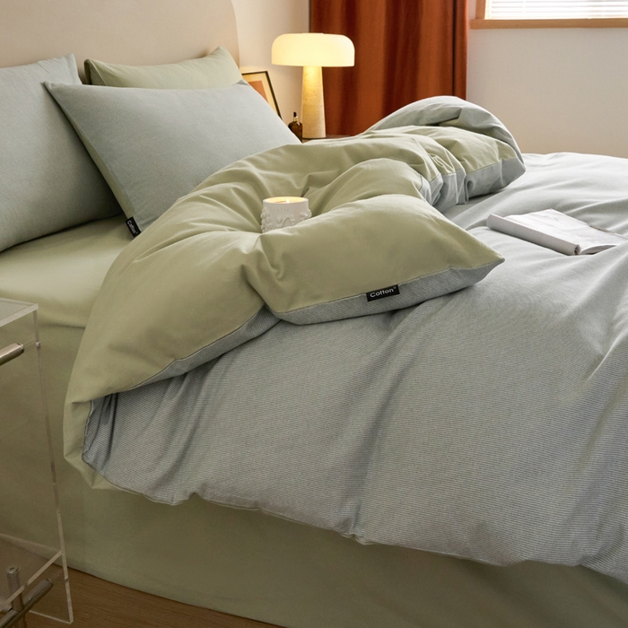 91家纺网 家纺一手货源 找家纺 涵宸家纺 2024新款全棉磨毛四件套纯厚系列（轻）-四件套 纯厚-枝条绿