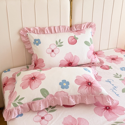 91家纺网 家纺一手货源 找家纺 （总）爱妮玖玖家纺 2024新款全棉印花小蕾丝花边单层枕套