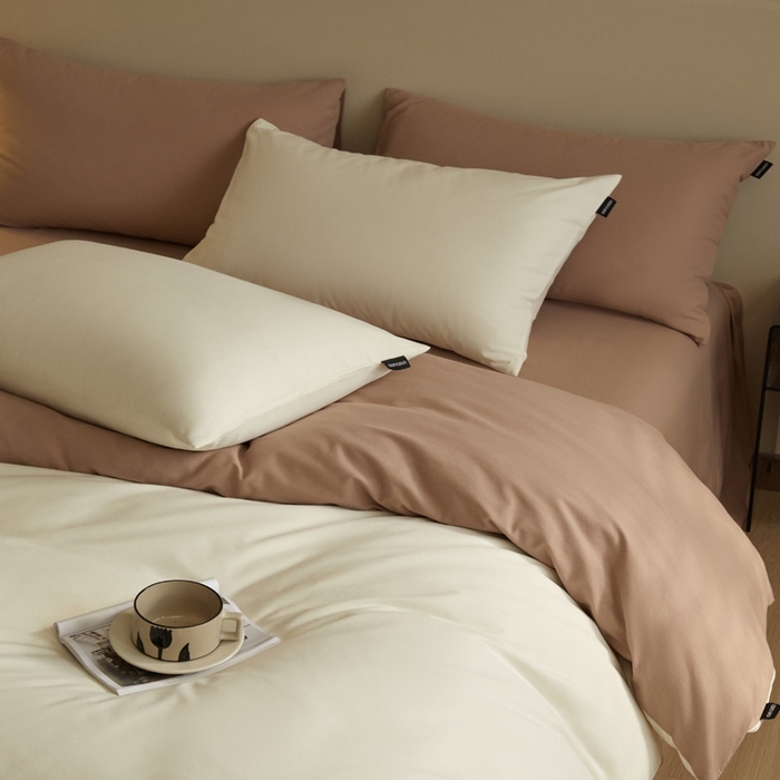 91家纺网 家纺一手货源 找家纺 涵宸家纺 2024新款全棉磨毛四件套纯厚系列（轻）-单被套 纯厚（奶白+棕）