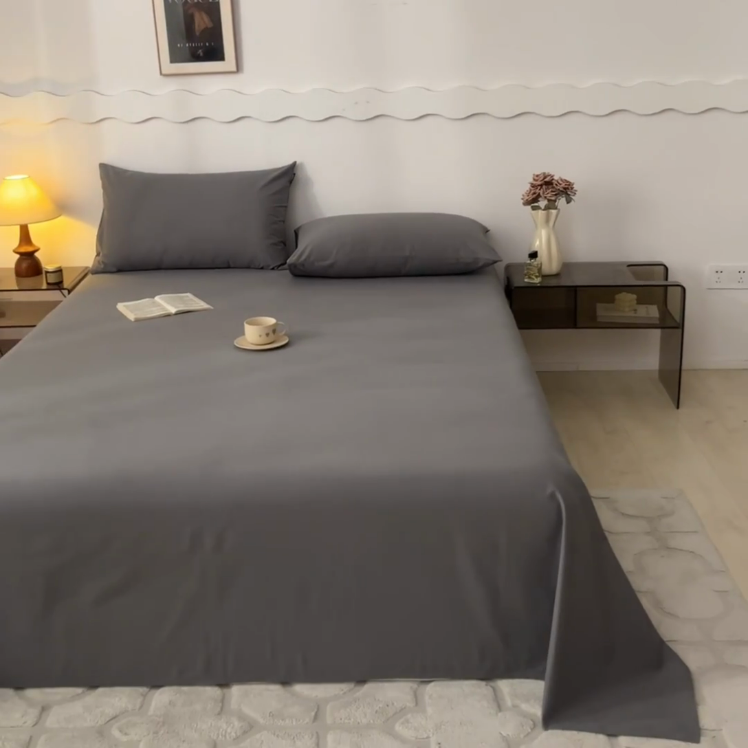 91家纺网 家纺一手货源 找家纺 涵宸家纺 2024新款全棉磨毛四件套纯厚系列-单床单 a高级灰