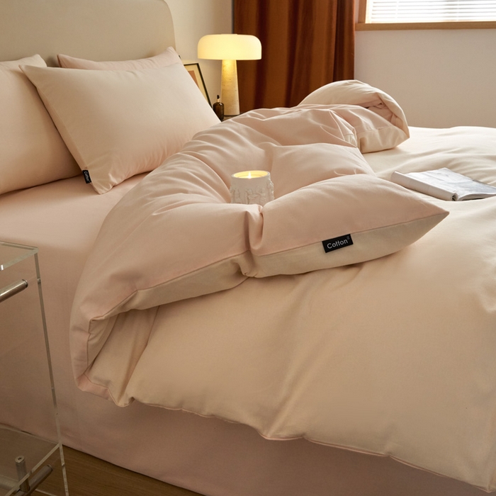 91家纺网 家纺一手货源 找家纺 涵宸家纺 2024新款全棉磨毛四件套纯厚系列（轻）-四件套 纯厚（白桃+粉）