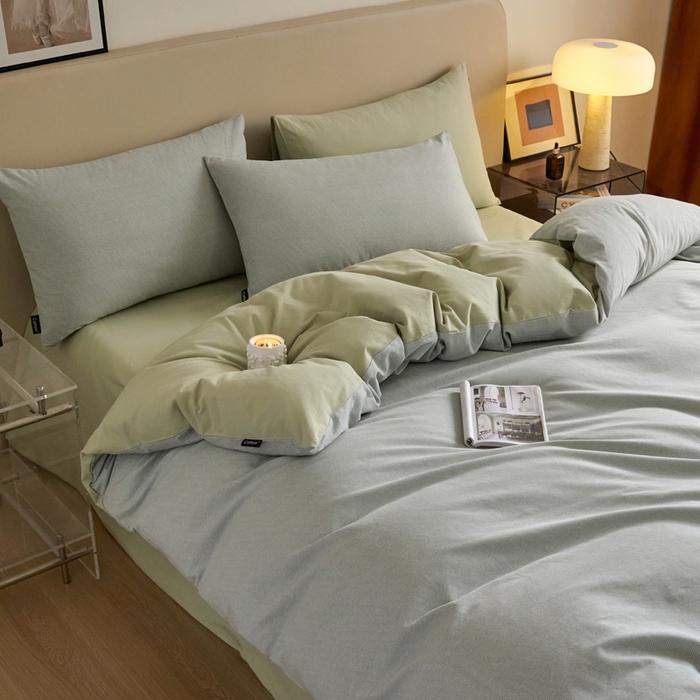 91家纺网 家纺一手货源 找家纺 涵宸家纺 2024新款全棉磨毛四件套纯厚系列（轻）-四件套 纯厚-枝条绿