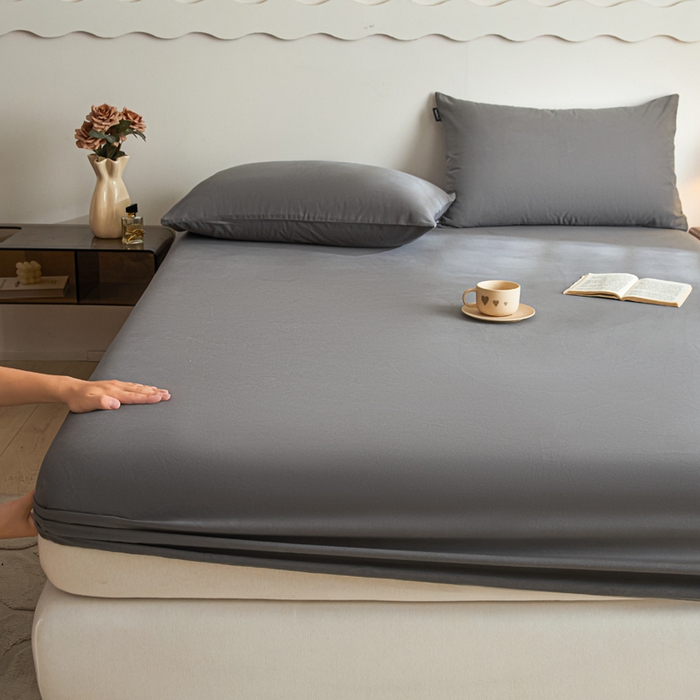 91家纺网 家纺一手货源 找家纺 涵宸家纺 2024新款全棉磨毛四件套纯厚系列-单床笠 a高级灰