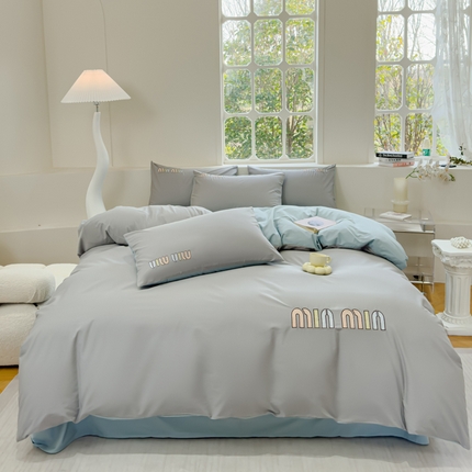 星尚家纺 2024新款A类全棉水洗棉刺绣四件套-缪系列 绅士灰