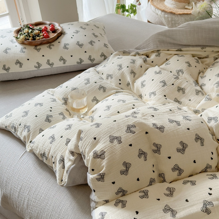 91家纺网 家纺一手货源 找家纺 木楌  2025新款全棉A类皱皱纱印花四件套 涵雅