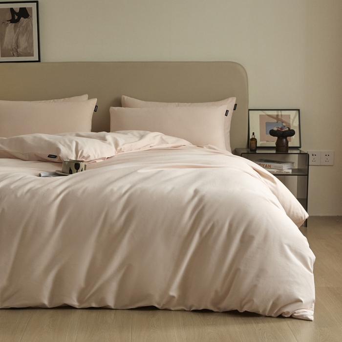 91家纺网 家纺一手货源 找家纺 涵宸家纺 2024新款全棉磨毛四件套纯厚系列（轻）-单被套 纯厚-樱花粉