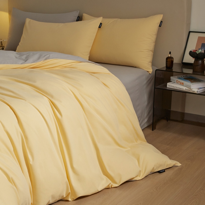 91家纺网 家纺一手货源 找家纺 涵宸家纺 2024新款全棉磨毛四件套纯厚系列（轻）-四件套 纯厚（嫩黄+漫灰）