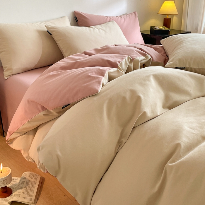 91家纺网 家纺一手货源 找家纺 涵宸家纺 2024新款全棉磨毛四件套纯厚系列（简）-四件套 纯厚（奶茶色+豆沙）