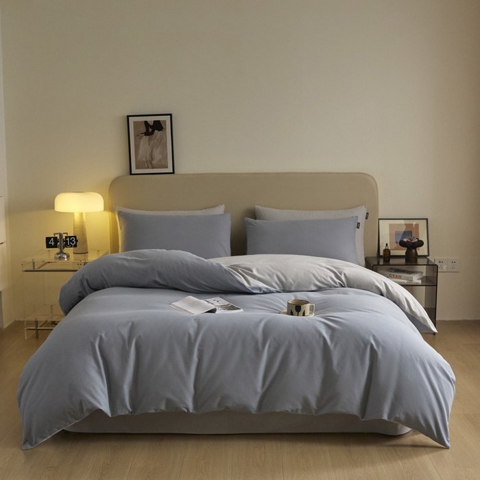 91家纺网 家纺一手货源 找家纺 涵宸家纺 2024新款全棉磨毛四件套纯厚系列（轻）-单被套 纯厚（星耀兰+兰灰）