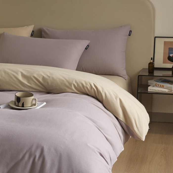 91家纺网 家纺一手货源 找家纺 涵宸家纺 2024新款全棉磨毛四件套纯厚系列（轻）-四件套 纯厚（星空紫+茶色）