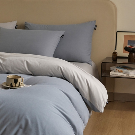 涵宸家纺 2024新款全棉磨毛四件套纯厚系列（轻）-四件套 纯厚（星耀兰+兰灰）