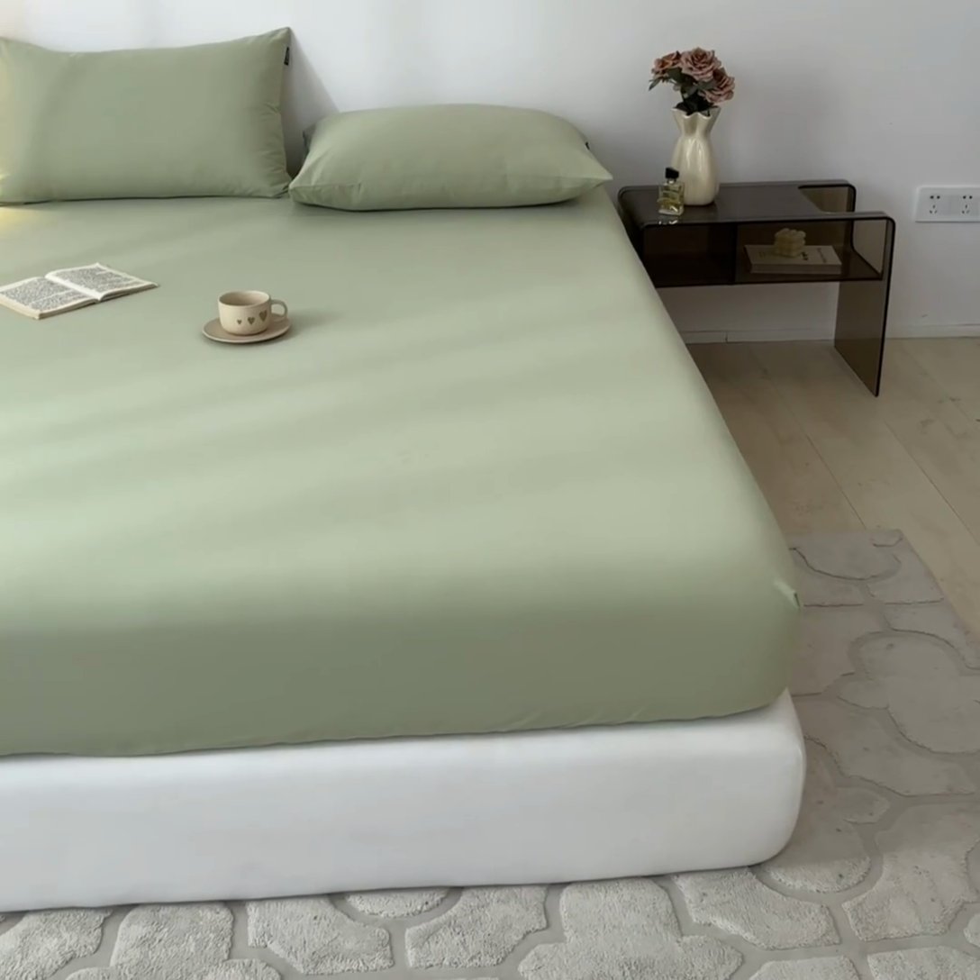 91家纺网 家纺一手货源 找家纺 涵宸家纺 2024新款全棉磨毛四件套纯厚系列-单床笠 a古今绿