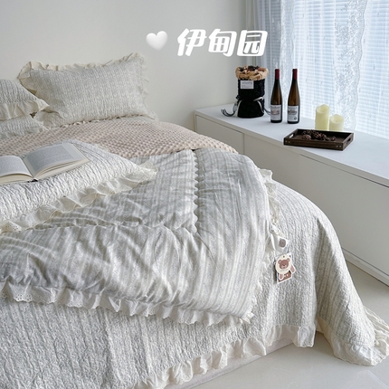 佰织鑫家居 2024新款秋冬全棉法式床盖款豆豆被四件套 伊甸园