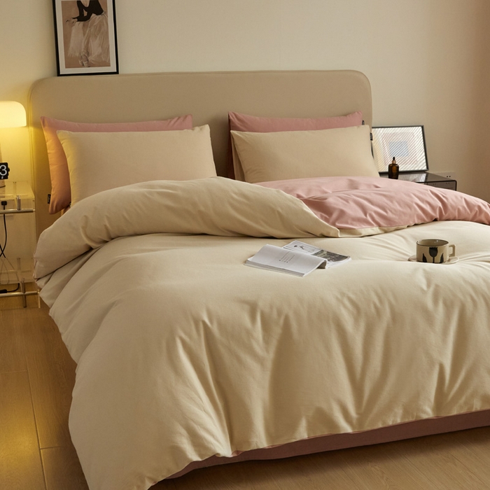 91家纺网 家纺一手货源 找家纺 涵宸家纺 2024新款全棉磨毛四件套纯厚系列（轻）-四件套 纯厚（奶茶色+豆沙）