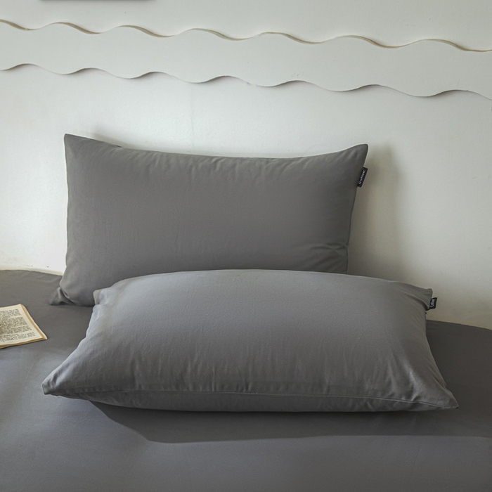 91家纺网 家纺一手货源 找家纺 涵宸家纺 2024新款全棉磨毛四件套纯厚系列-单枕套 a高级灰