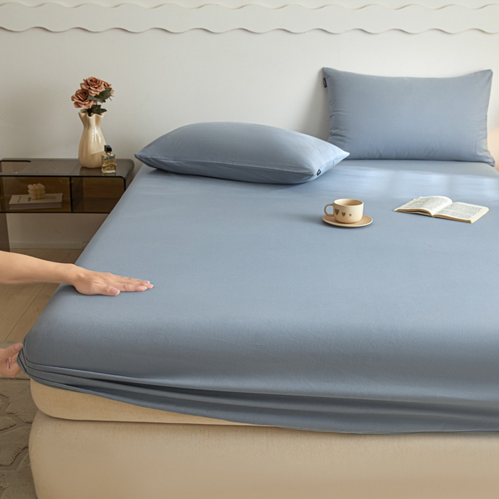 91家纺网 家纺一手货源 找家纺 涵宸家纺 2024新款全棉磨毛四件套纯厚系列-单床笠 a星耀兰