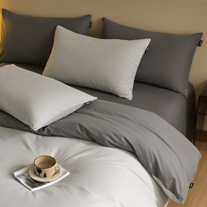 91家纺网 家纺一手货源 找家纺 涵宸家纺 2024新款全棉磨毛四件套纯厚系列（轻）-四件套 纯厚（兰灰+灰）