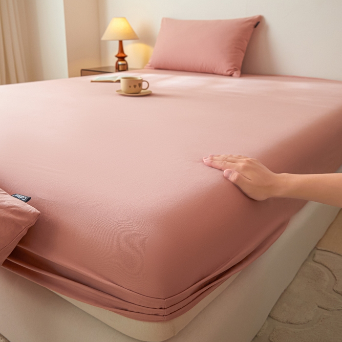 91家纺网 家纺一手货源 找家纺 涵宸家纺 2024新款全棉磨毛四件套纯厚系列-单床笠 a豆沙