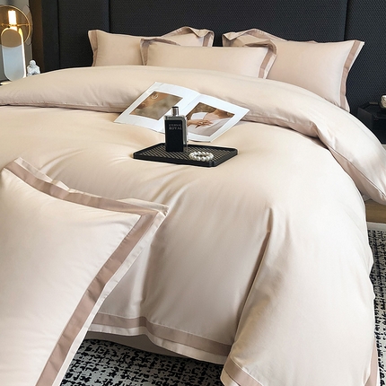 91家纺网 家纺一手货源 找家纺 家居1号家纺 2024秋冬新疆长绒棉体双拼纯色磨毛四件套-杰西 杰西-玫瑰金