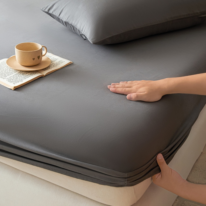 91家纺网 家纺一手货源 找家纺 涵宸家纺 2024新款全棉磨毛四件套纯厚系列-单床笠 a高级灰