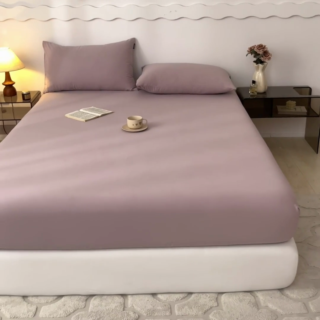 91家纺网 家纺一手货源 找家纺 涵宸家纺 2024新款全棉磨毛四件套纯厚系列-单床笠 a星空紫