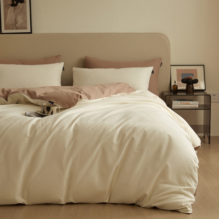 91家纺网 家纺一手货源 找家纺 涵宸家纺 2024新款全棉磨毛四件套纯厚系列（轻）-单被套 纯厚（奶白+棕）