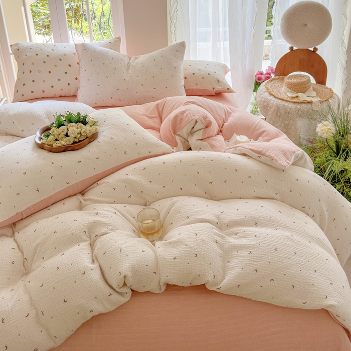 91家纺网 家纺一手货源 找家纺 木楌  2025新款全棉A类皱皱纱印花四件套 星月