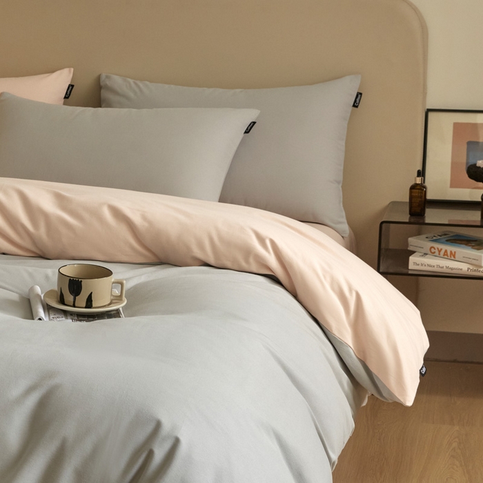 91家纺网 家纺一手货源 找家纺 涵宸家纺 2024新款全棉磨毛四件套纯厚系列（轻）-四件套 纯厚（兰灰+粉）