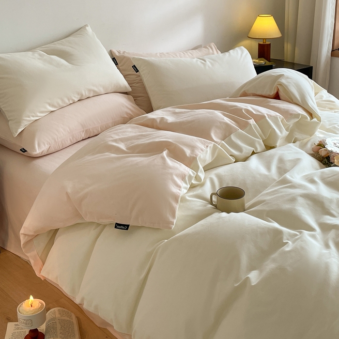 91家纺网 家纺一手货源 找家纺 涵宸家纺 2024新款全棉磨毛四件套纯厚系列（简）-四件套 纯厚（奶白+白桃）