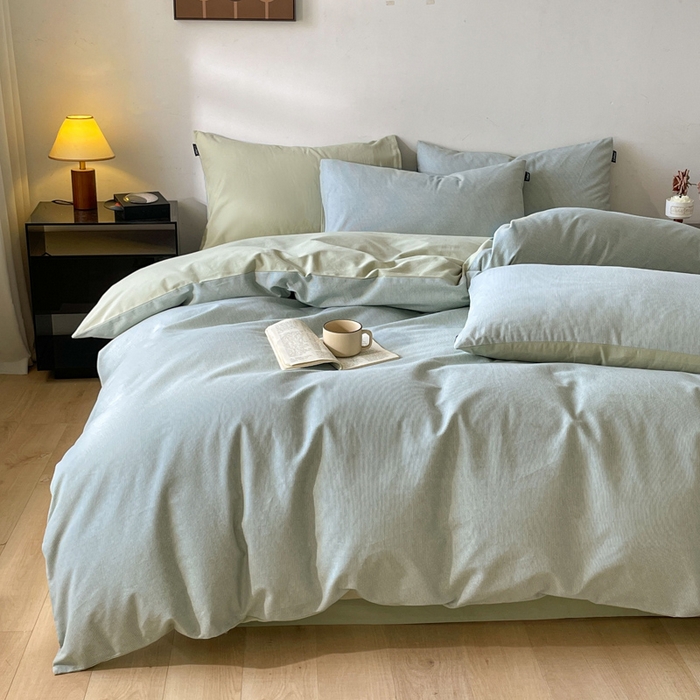 91家纺网 家纺一手货源 找家纺 涵宸家纺 2024新款全棉磨毛四件套纯厚系列（简）-四件套 纯厚-枝条绿