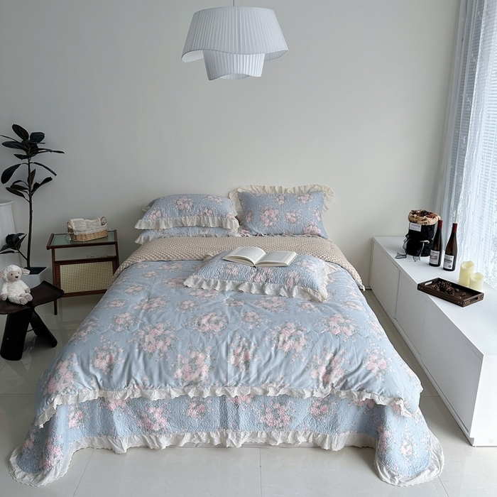 91家纺网 家纺一手货源 找家纺 佰织鑫家居 2024新款秋冬全棉法式床盖款豆豆被四件套 苏里南