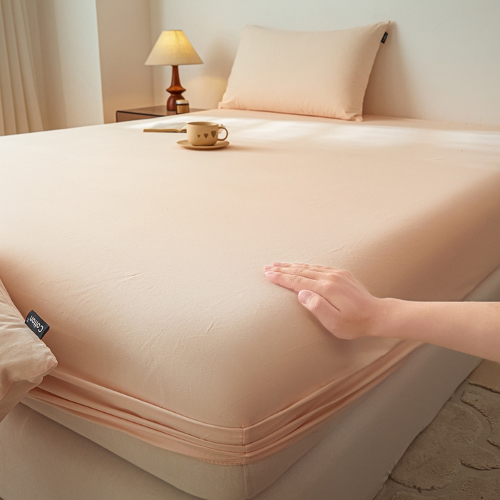 91家纺网 家纺一手货源 找家纺 涵宸家纺 2024新款全棉磨毛四件套纯厚系列-单床笠 a白桃