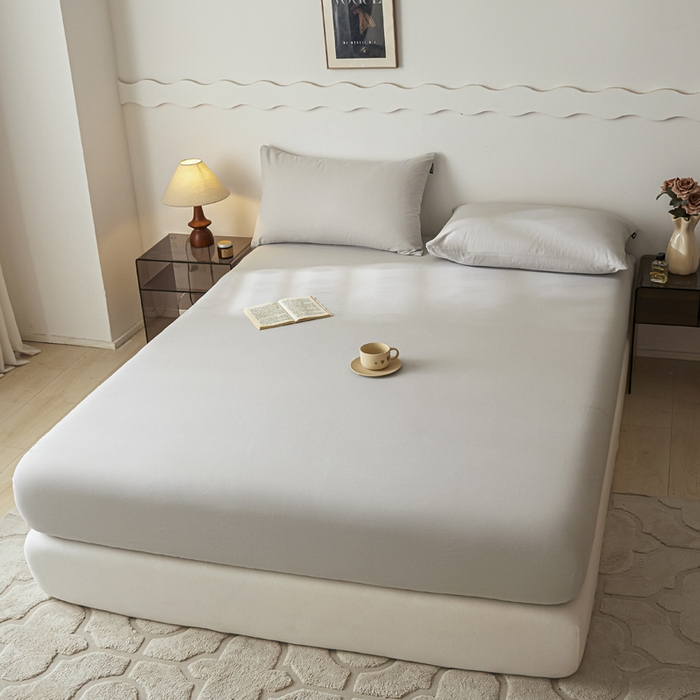 91家纺网 家纺一手货源 找家纺 涵宸家纺 2024新款全棉磨毛四件套纯厚系列-单床笠 a弥漫灰