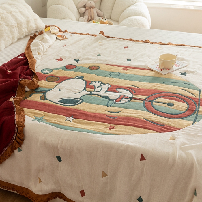 91家纺网 家纺一手货源 找家纺 乐家毛巾被 2024新款十层纱布泡芙被 白底史努比