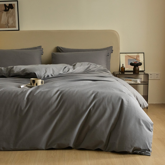 91家纺网 家纺一手货源 找家纺 涵宸家纺 2024新款全棉磨毛四件套纯厚系列（轻）-四件套 纯厚-高级灰