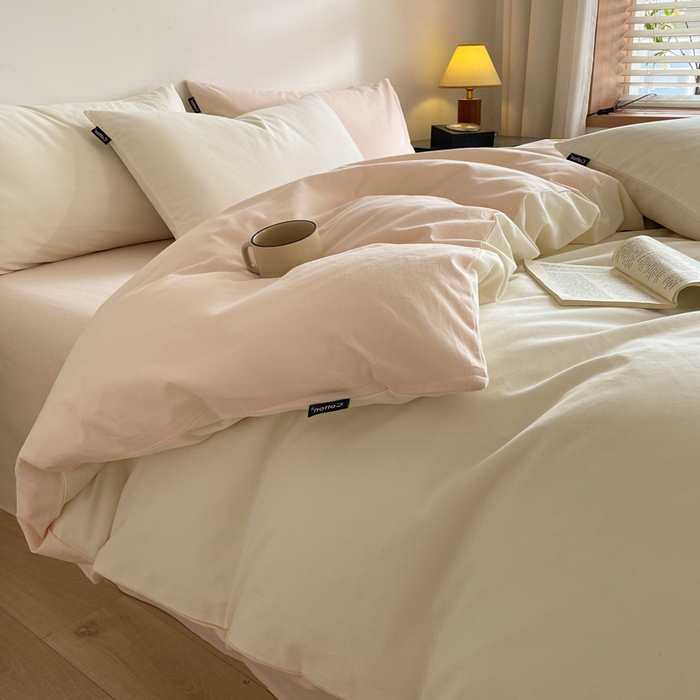 91家纺网 家纺一手货源 找家纺 涵宸家纺 2024新款全棉磨毛四件套纯厚系列（简）-四件套 纯厚（奶白+白桃）