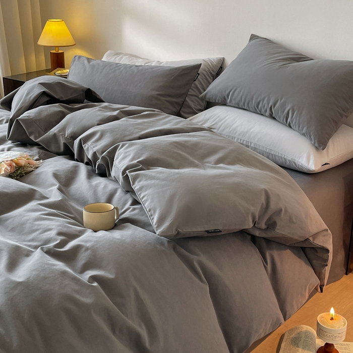 91家纺网 家纺一手货源 找家纺 涵宸家纺 2024新款全棉磨毛四件套纯厚系列（简）-四件套 纯厚-高级灰