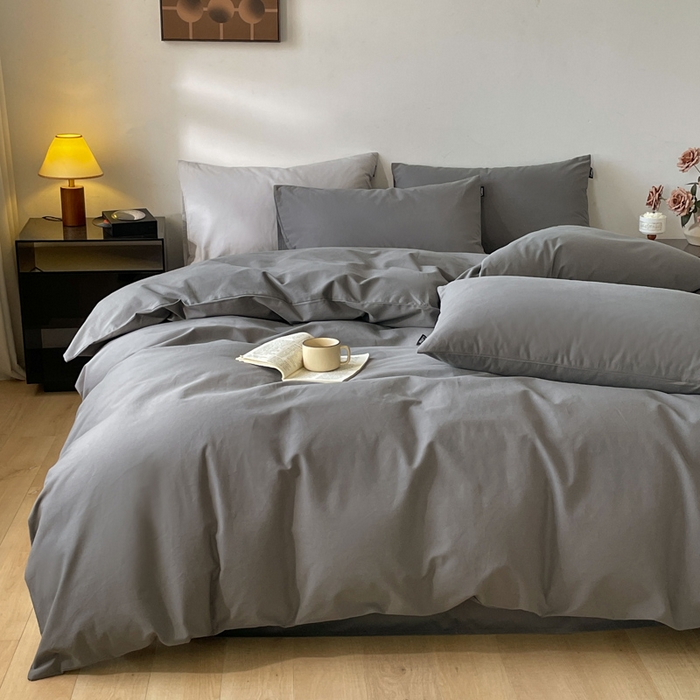 91家纺网 家纺一手货源 找家纺 涵宸家纺 2024新款全棉磨毛四件套纯厚系列（简）-四件套 纯厚-高级灰