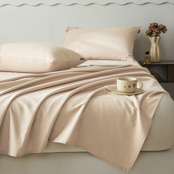 91家纺网 家纺一手货源 找家纺 涵宸家纺 2024新款全棉磨毛四件套纯厚系列-单床单 a白桃