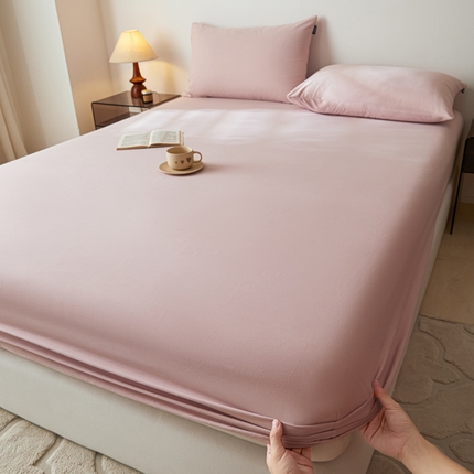 91家纺网 家纺一手货源 找家纺 涵宸家纺 2024新款全棉磨毛四件套纯厚系列-单床笠 a青紫