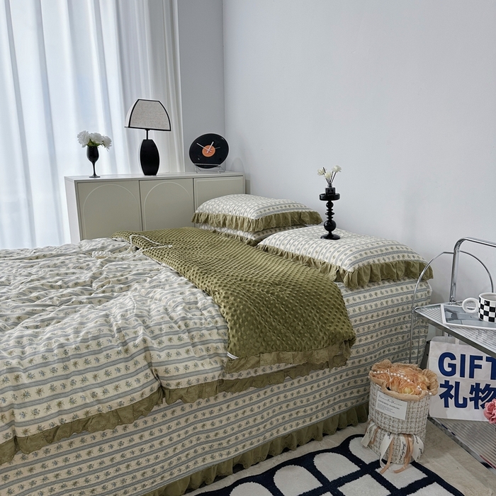 91家纺网 家纺一手货源 找家纺 佰织鑫家居 2024新款秋冬全棉法式床盖款豆豆被四件套 可可庄园